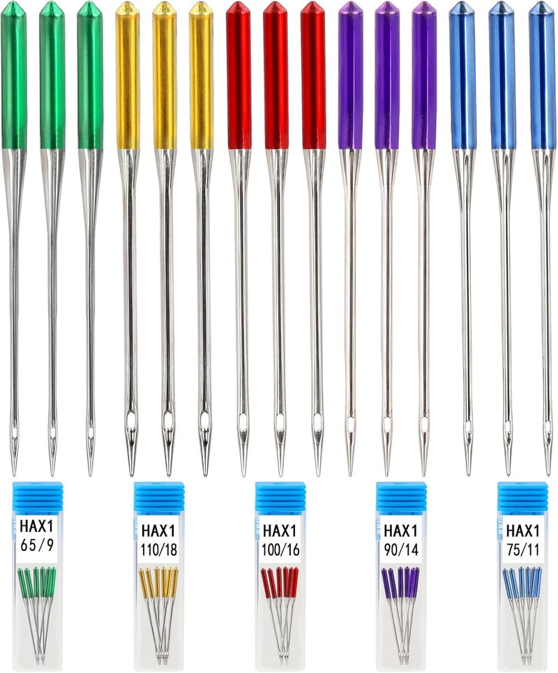 AUGHOA 30 Pcs Universal Sewing Machine Needles, Suitable for Singer, Brother, Janome Sewing Machines, Sizes 9, 11, 14, 16, 18, Bright Color, Regular Point Sewing Needles - Image 1